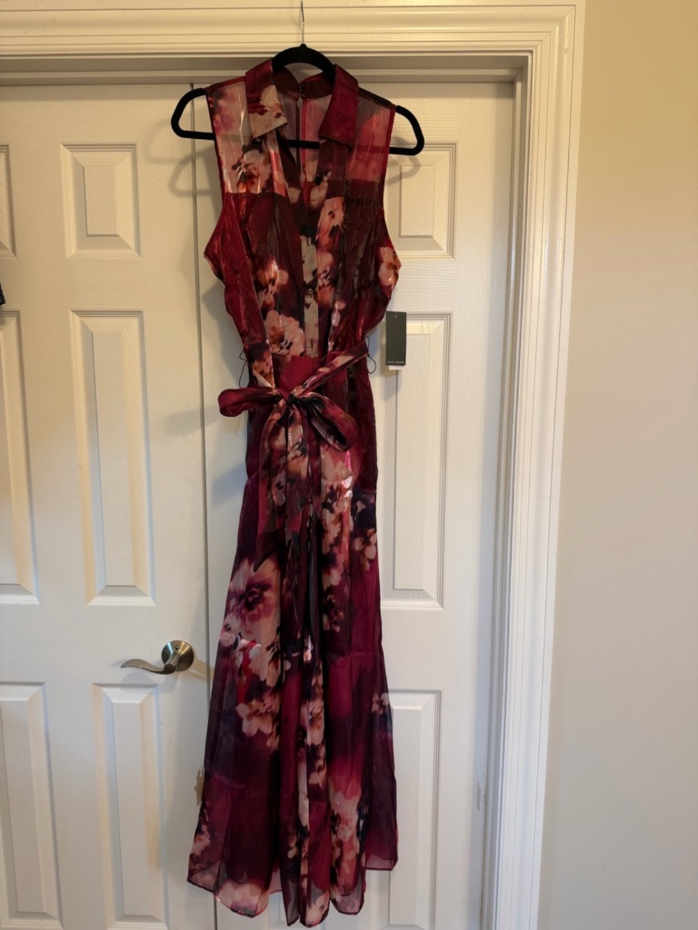 julia jordan Burgundy Floral Tie-Waist pantsuit